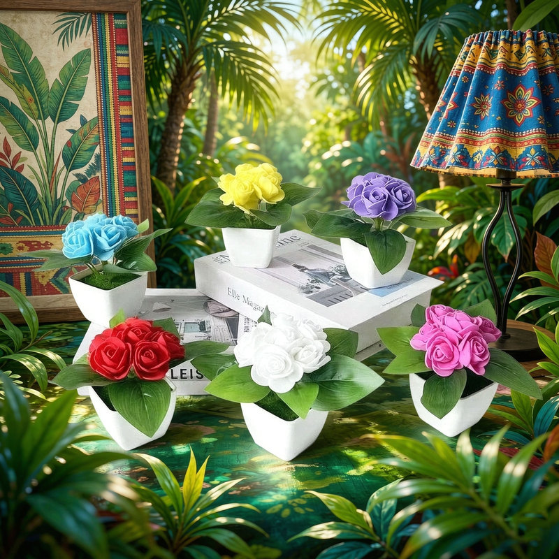 4pcs artificial 6 roses simula - Bonsai Garden Shop ulasan dan harga